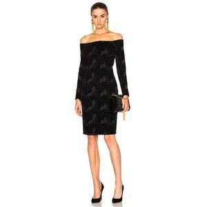 L'AGENCE Daphne Off The Shoulder Dress Black Flocked Velvet Small